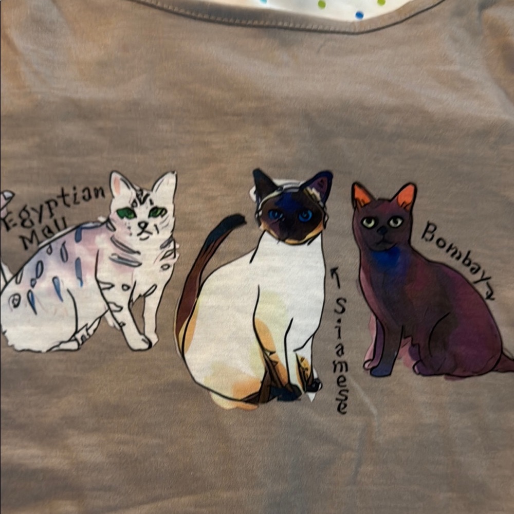 Women's Cat Print Sleepwear Set - Tan - Picture 2 of 6